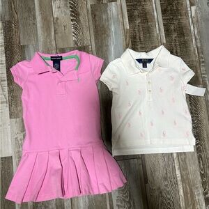 Ralph Lauren Pink Polo Dress & White Polo Shirt Set 3t